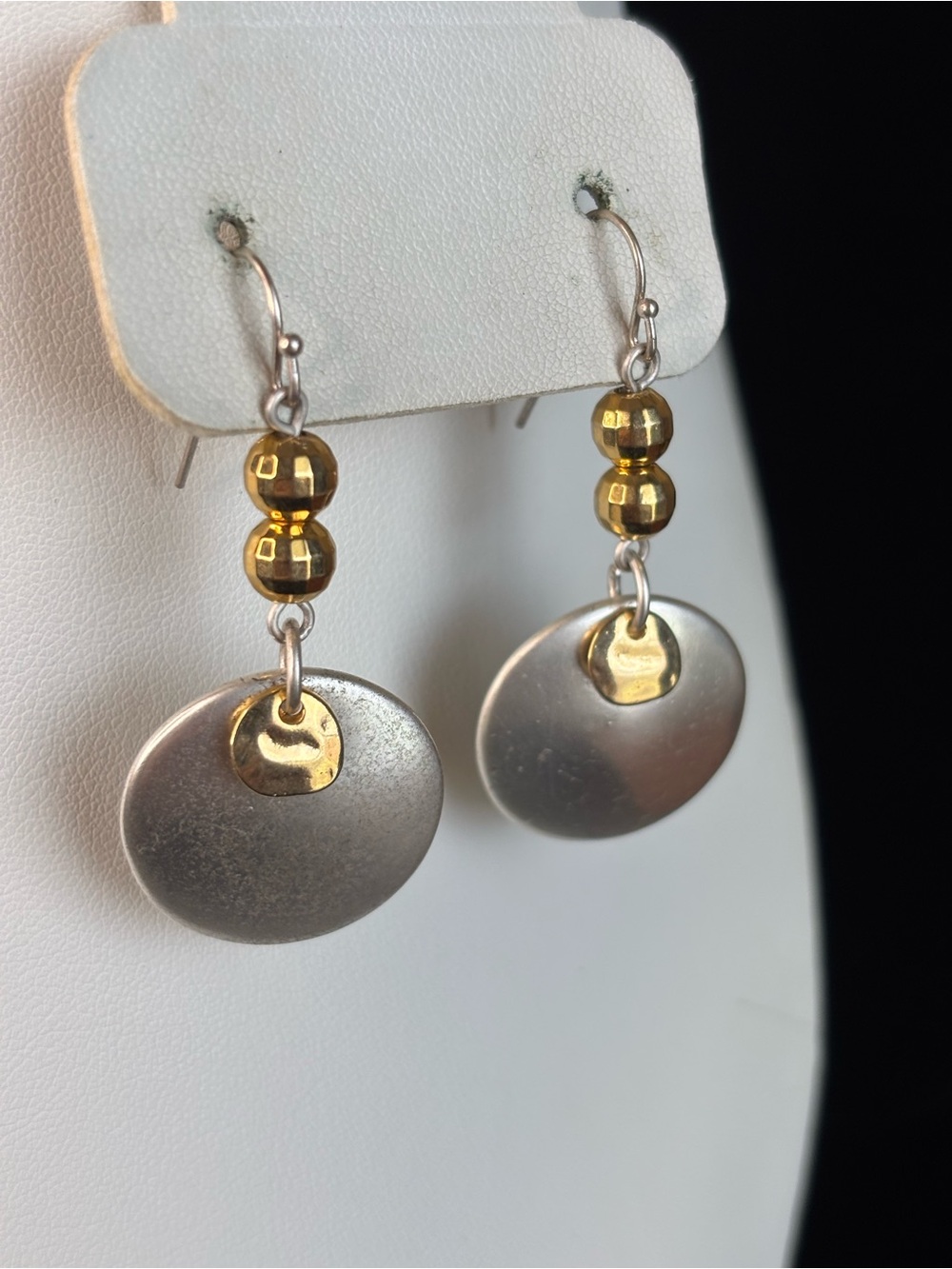 Chico's Two-Tone Silver Disc Earrings with Gold Beads